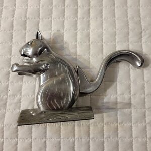 VTG Squirrel on Log Nutcracker Aluminum Metal Collectible Fun Cute Whimsical 90s
